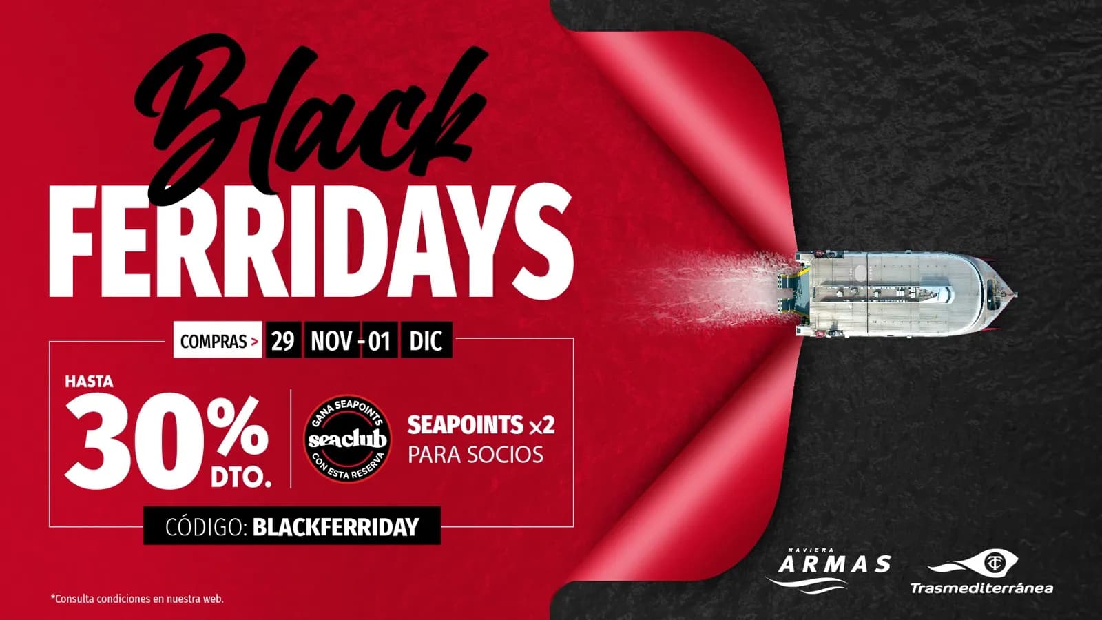 Grupo Armas Trasmediterránea lanza los Black FerriDays con descuentos de hasta el 30%