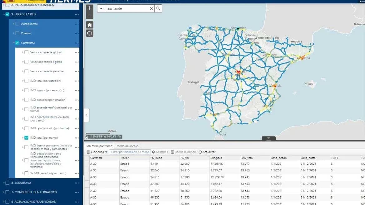Transportes lanza HERMES, un visualizador integral para la Red de Transporte de Interés General
