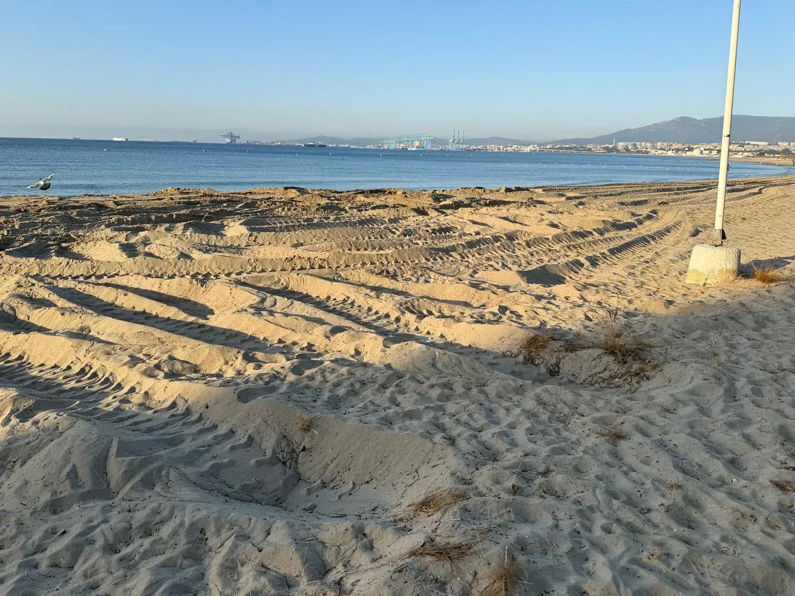 Costas lleva a cabo el perfilado nocturno de la playa de Palmones con el traslado de 9.000 metros cúbicos de arena