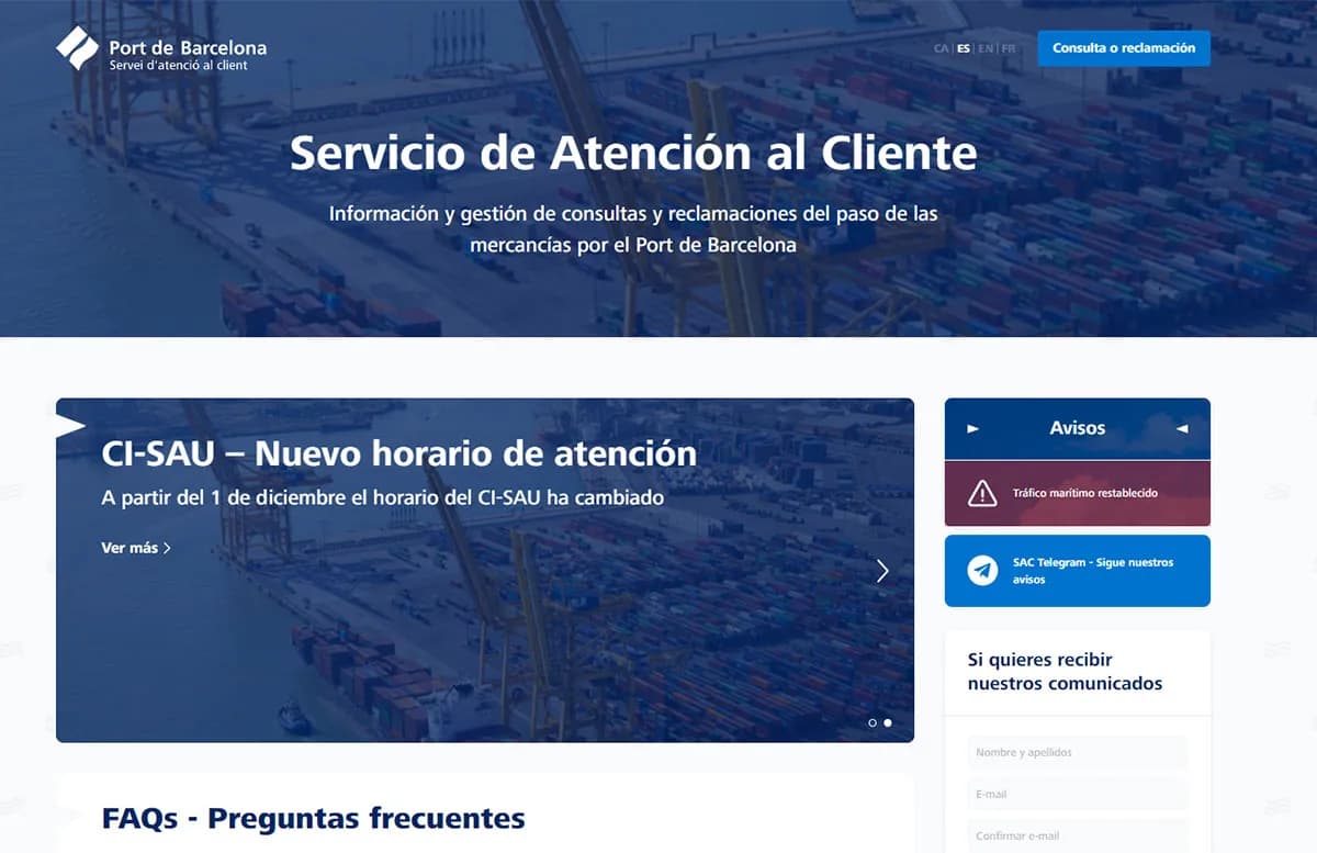 Nueva web para el Servicio de Atención al Cliente del Puerto de Barcelona