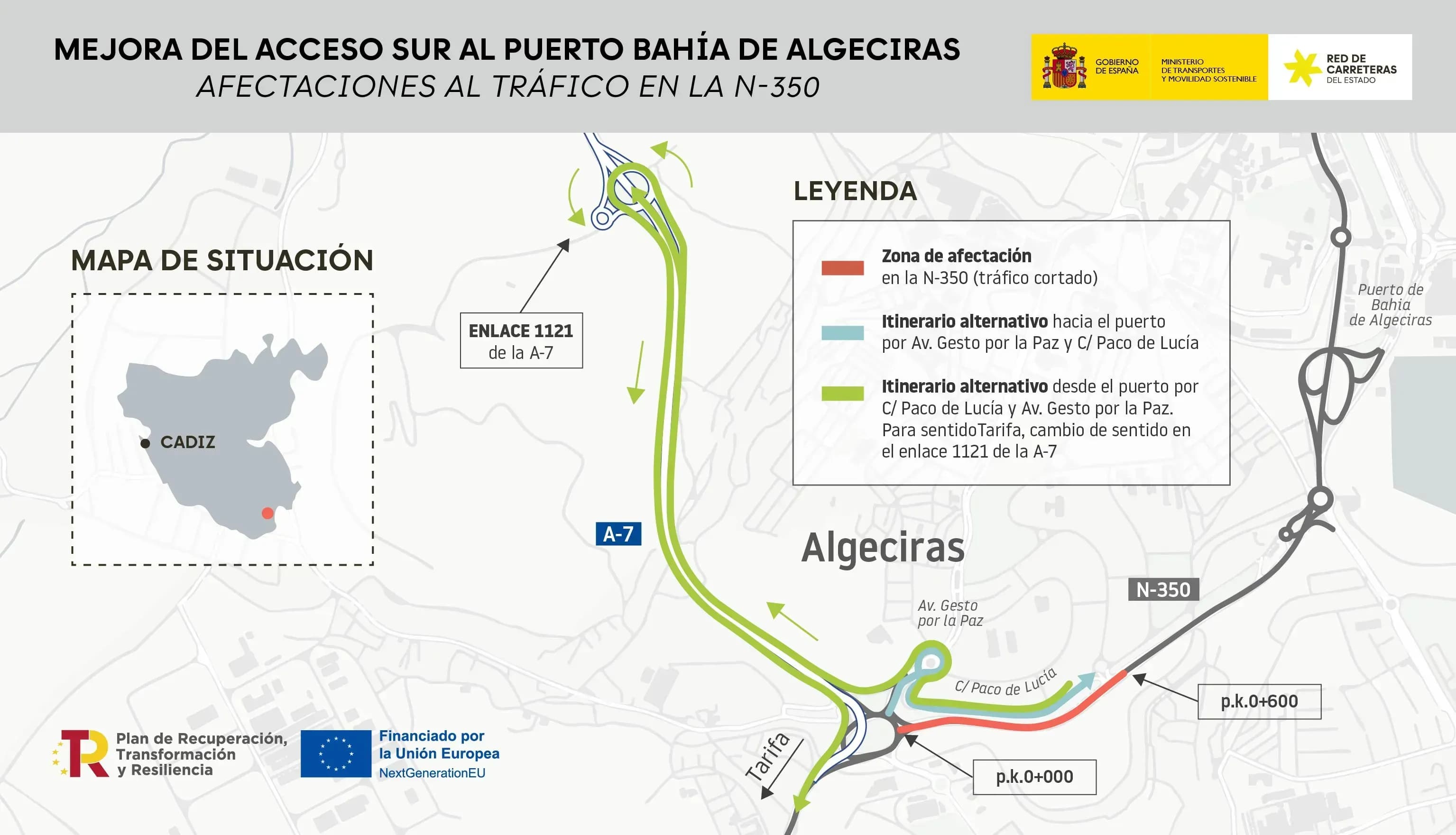 Las obras del Acceso Sur al Puerto de Algeciras obligan a cortar la N-350 hasta finales de junio