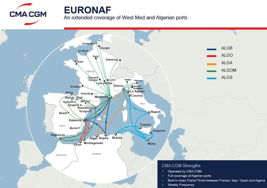 CMA CGM reorganiza los servicios EURONAF y TMX2