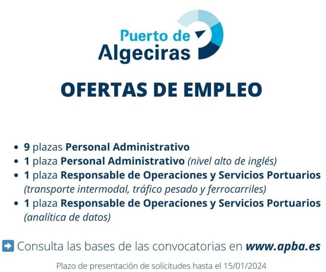 La Autoridad Portuaria de la Bahía de Algeciras abre la convocatoria para 12 nuevas plazas