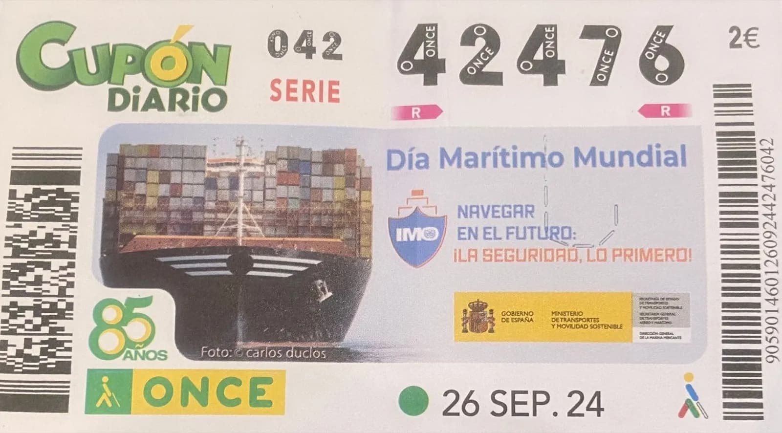 La ONCE conmemora el Día Marítimo Mundial con un cupón ilustrado por un expráctico del puerto de Algeciras