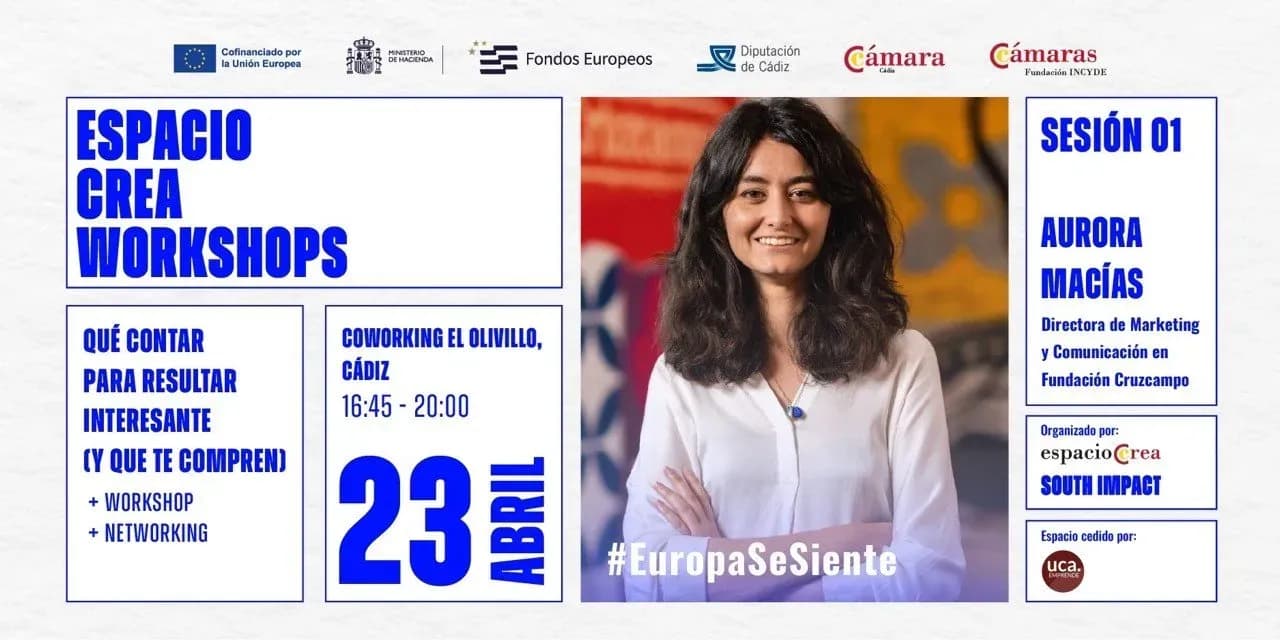 La Cámara de Comercio de Cádiz y South Impact lanzan Espacio Crea Workshops para impulsar el emprendimiento
