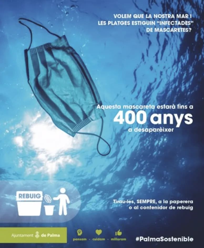 El Ayuntamiento de Palma inicia una campaña para concienciar a la ciudadanía sobre el riesgo ambiental de lanzar mascarillas al mar