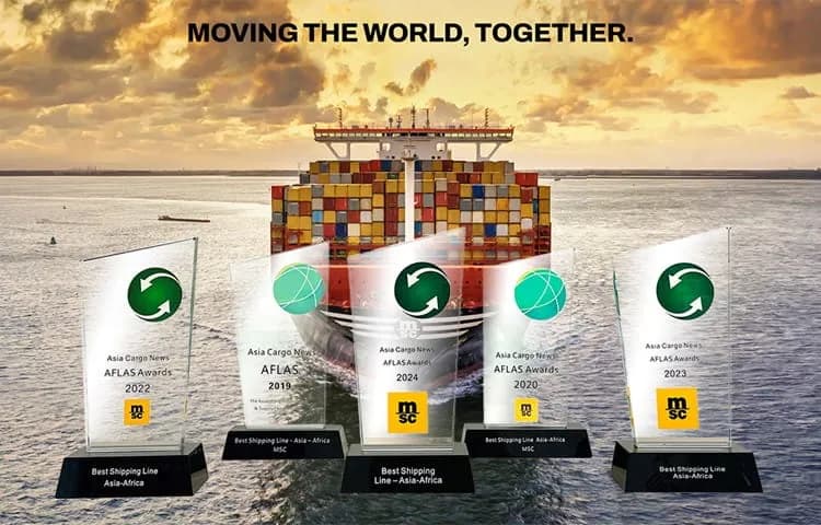 Mediterranean Shipping Company recibe el galardón «Mejor Línea Naviera Asia-África» en los premios AFLAS 2024
