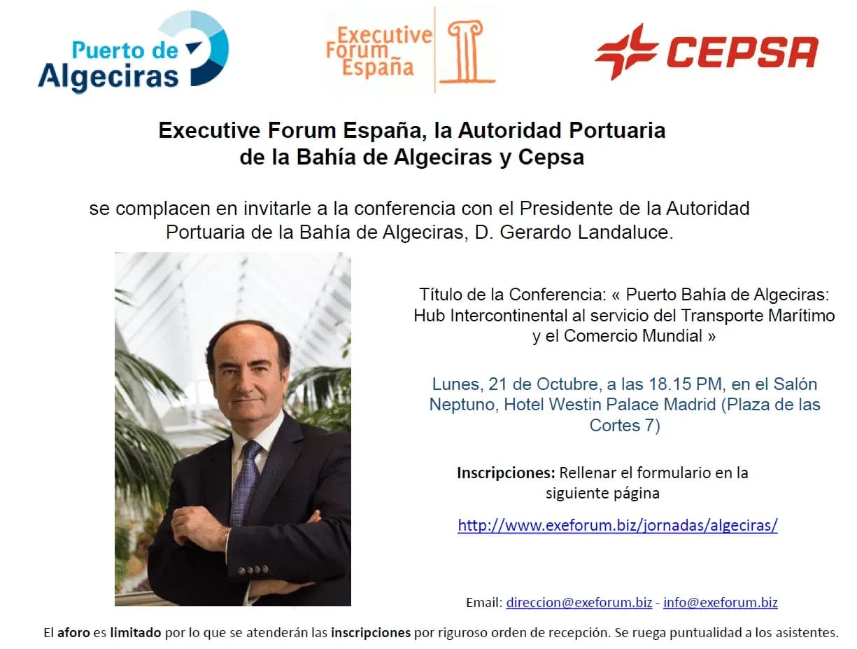 Landaluce expondrá las potencialidades del puerto de Algeciras a un importante Foro empresarial de Madrid