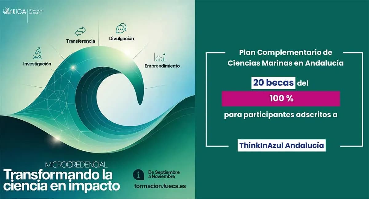 ThinkInAzul Andalucía beca 20 matrículas para la microcredencial “Transformando la ciencia en impacto real” de la UCA y CEI·MAR