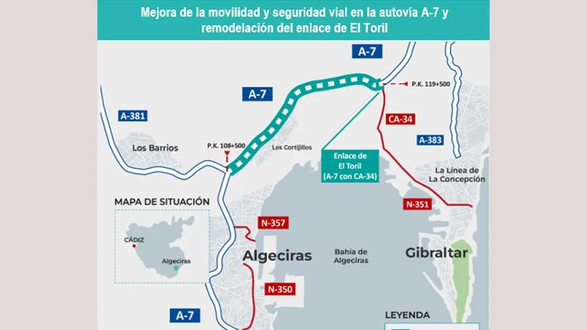 El Ministerio de Transportes adjudica la redacción del proyecto para la ampliación de la A-7 entre San Roque y El Toril