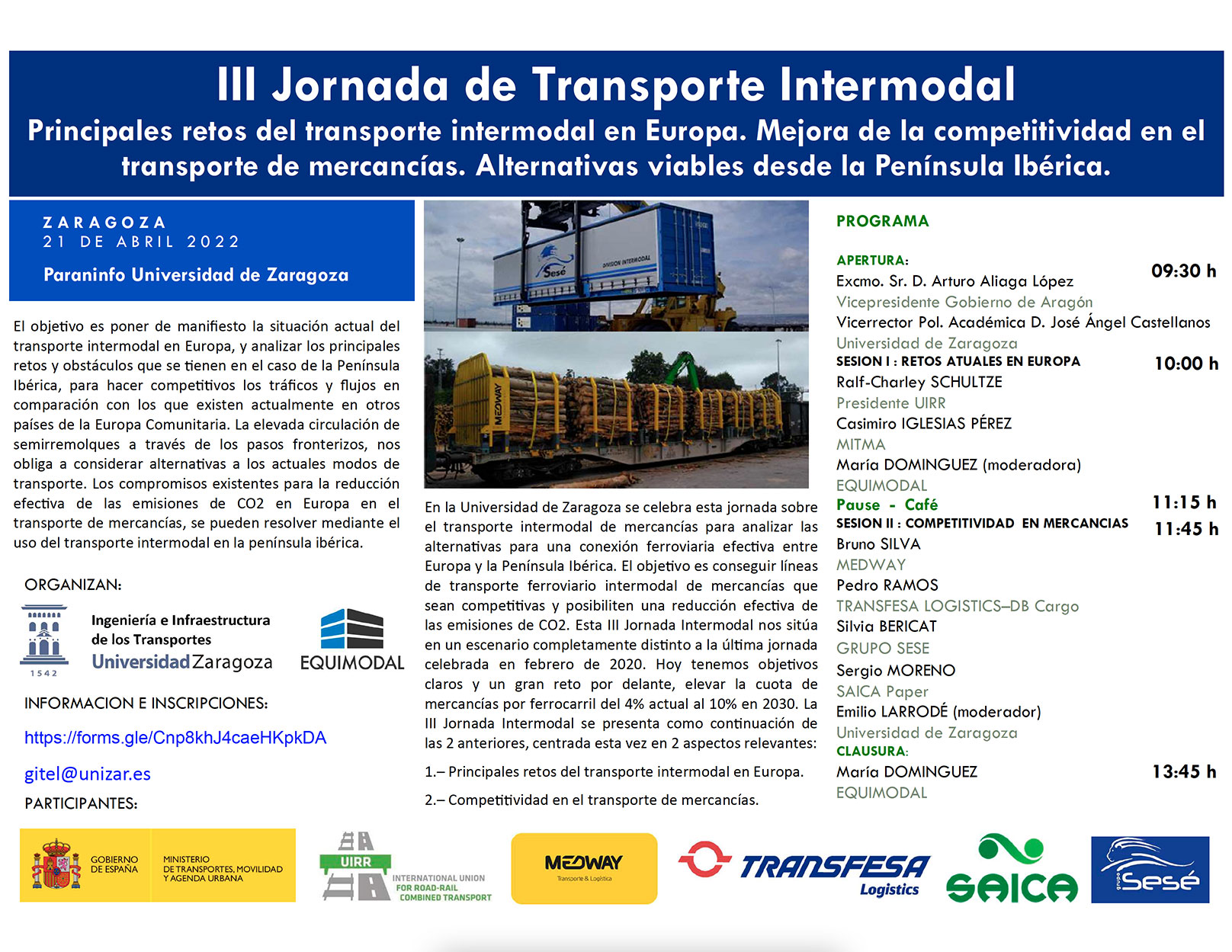 La Universidad de Zaragoza y Equimodal organizan una jornada sobre transporte intermodal